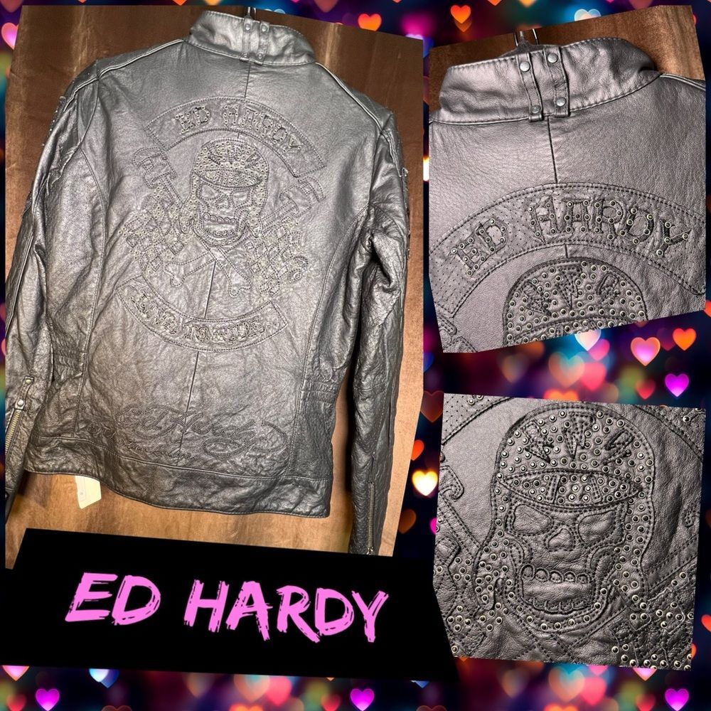 NWT 🔥 Ed Hardy 🔥 leather racer jacket 🔥 Y2K 🔥 small